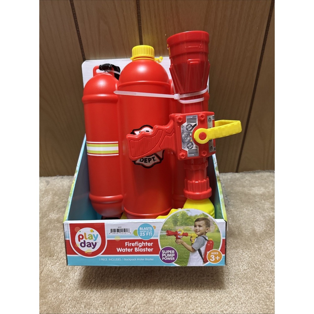 Firefighter WATER TOY RED Backpack Water Blaster for Outdoor PLAY DAY Ages 3+